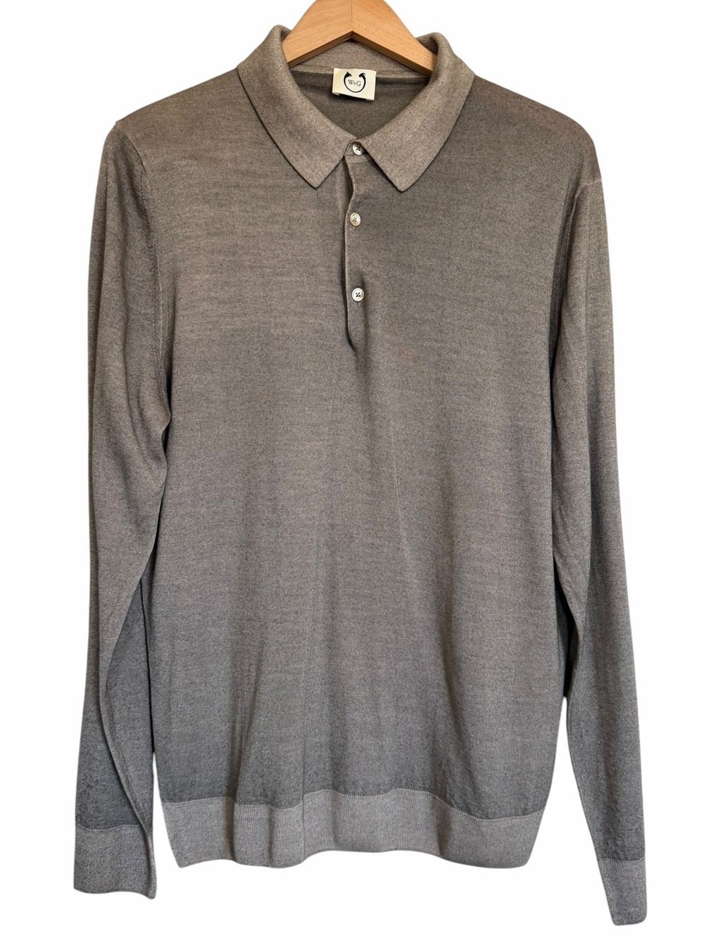 Wolf vs Goat long-sleeve knitted polo sweater size Large wool silk blend